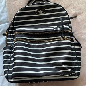 Kate Spade Black and White Striped Large Backpack